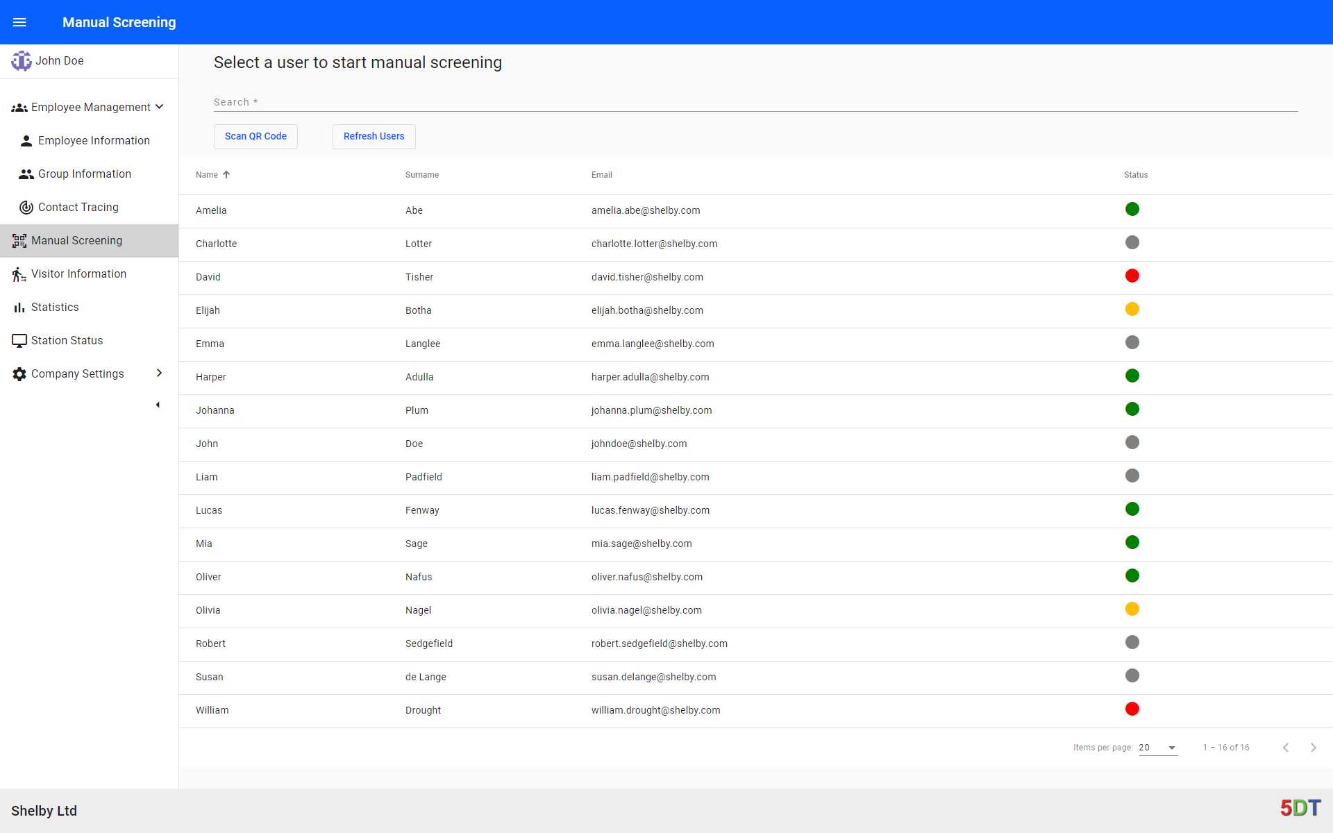 Typical employee information view of the system